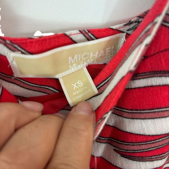 Michael Kors Zebra Square Neck Sleeveless Red Tier Midi Dress XS NWT $175 - Picture 11 of 14